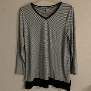 Chico's Long Sleeve Striped Tunic Black/White Sheer Trim Women’s Sz 8 Chico’s 1